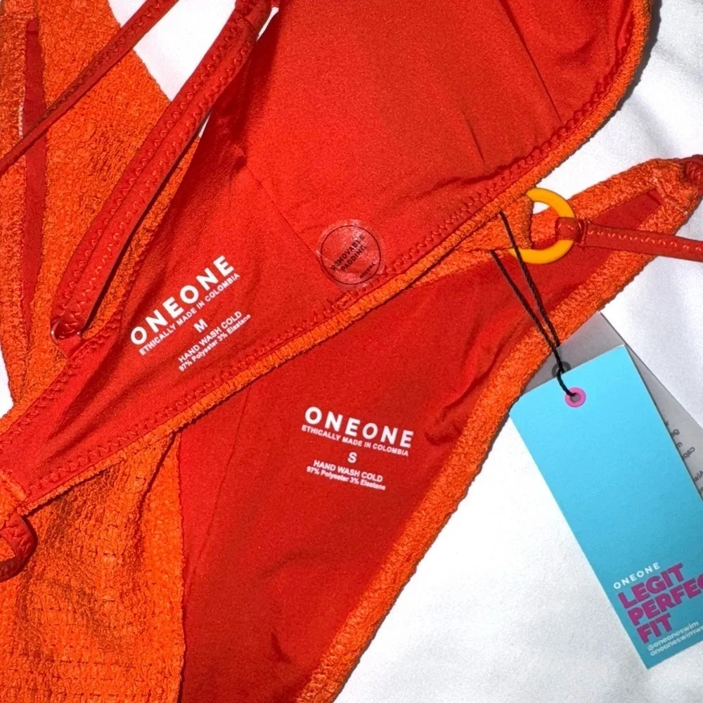 NWT OneOne Swimwear Bikini Set Orange Medium Small New Bailey Nova Tiger